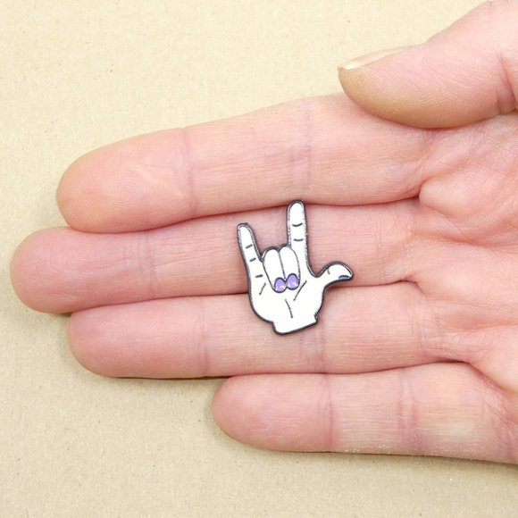FREE ADD ON WITH PURCHASE I Love You ASL Hand/Heavy Metal Devil Horns Pin - Picture 2 of 4